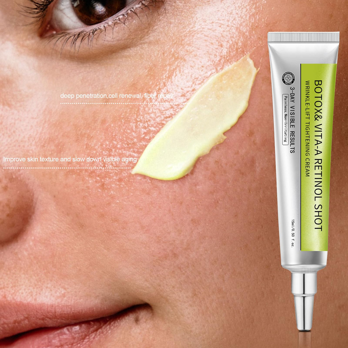 Generic brand ingredients label closeup showing key retinol and Vita-A info
