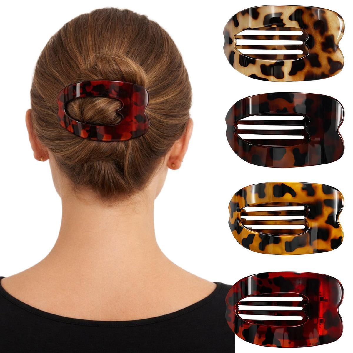 Generic front packaging showing four duckbill hair clips, clear display and benefit