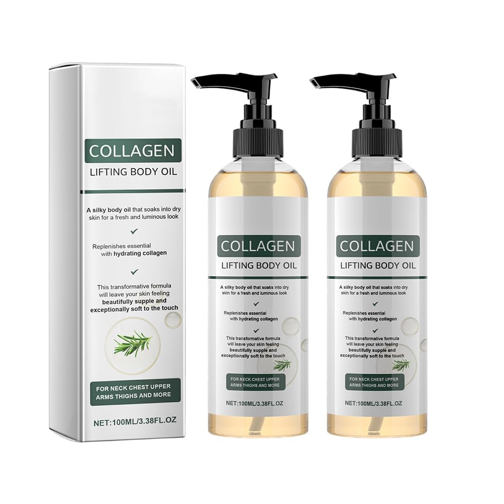 Generic brand collagen lifting body oil front bottle showing packaging and benefits
