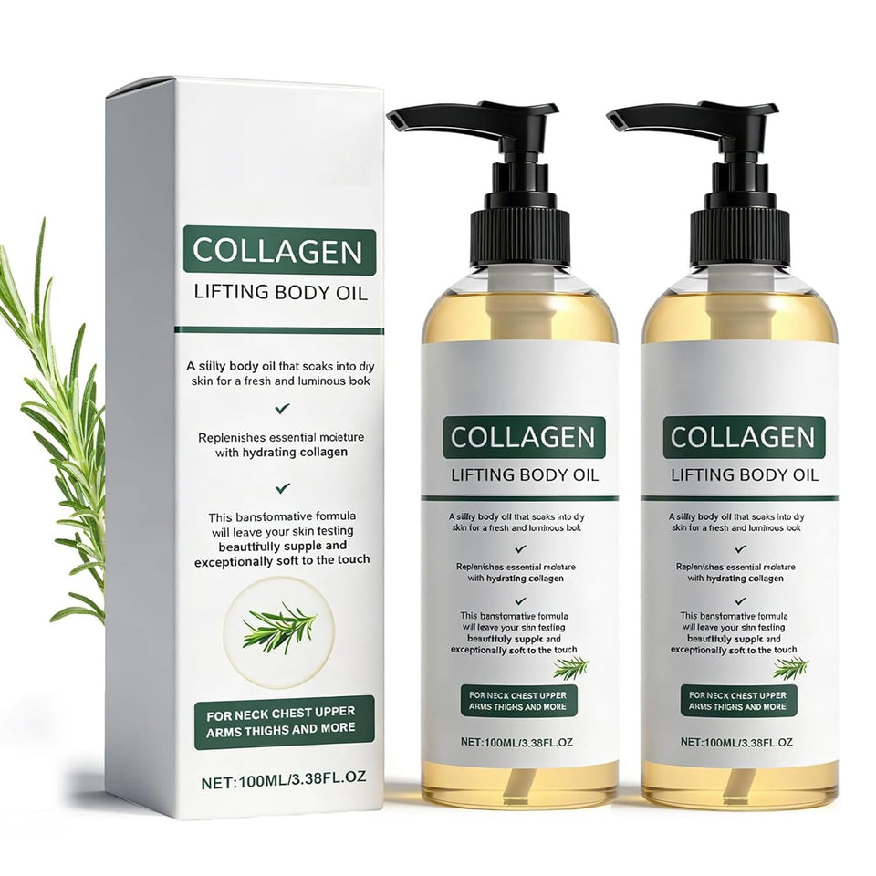 Generic Collagen Lifting Body Oil front packaging showing compact dual bottles and benefits