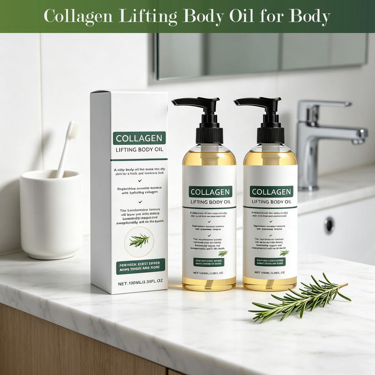 Generic Collagen Lifting Body Oil size comparison in hand showing travel-friendly benefit