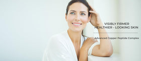 Generic copper peptide serum closeup with copper-peptides visual evoking collagen support