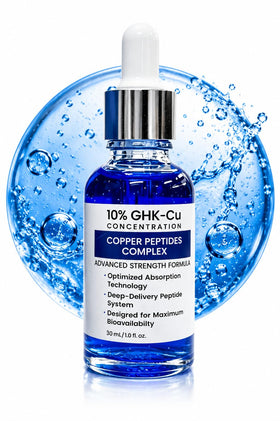 Generic copper peptide serum front packaging showing clean design and benefits