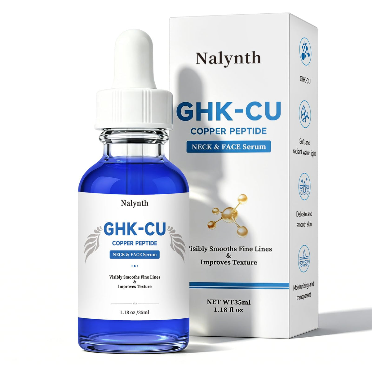 Generic front packaging showing bottle and label benefits