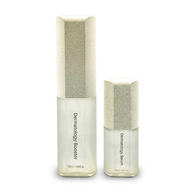 Generic brand front packaging showing booster and serum set and clear sizes for travel convenience