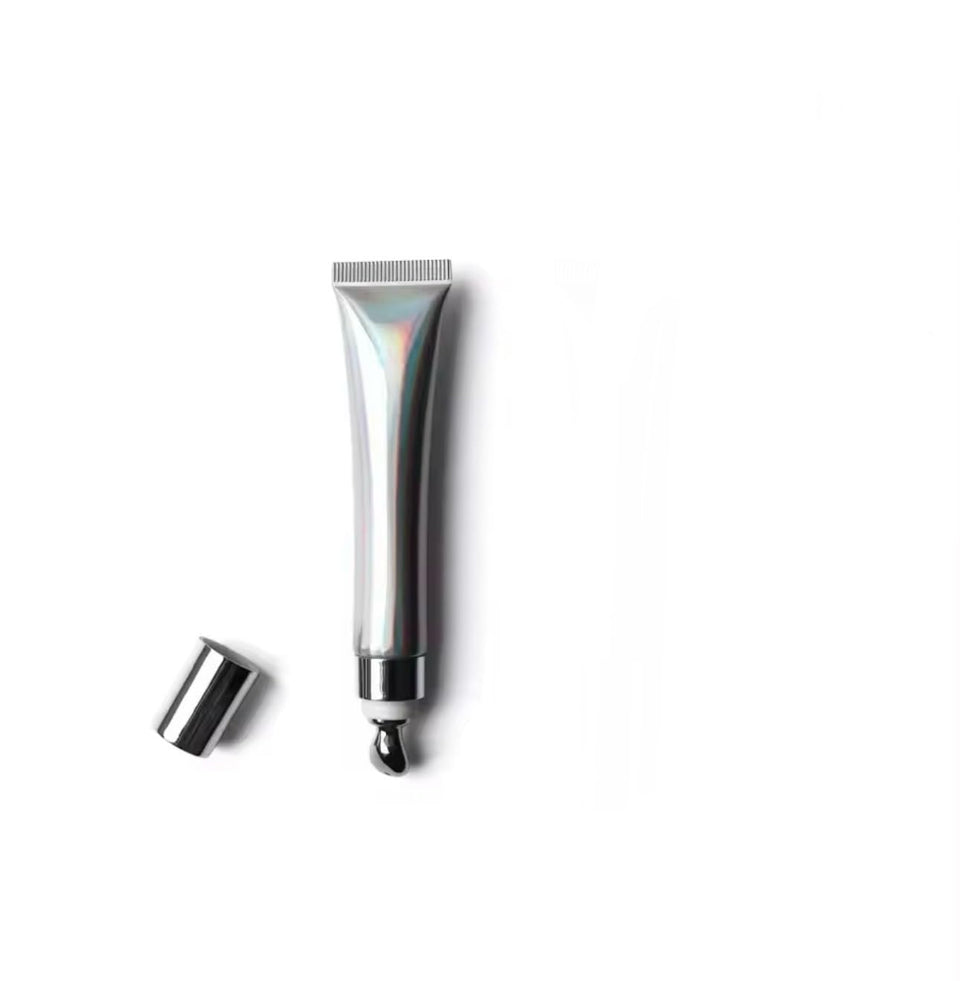 Generic lip gloss front packaging showing clear plumper and glossy finish benefit
