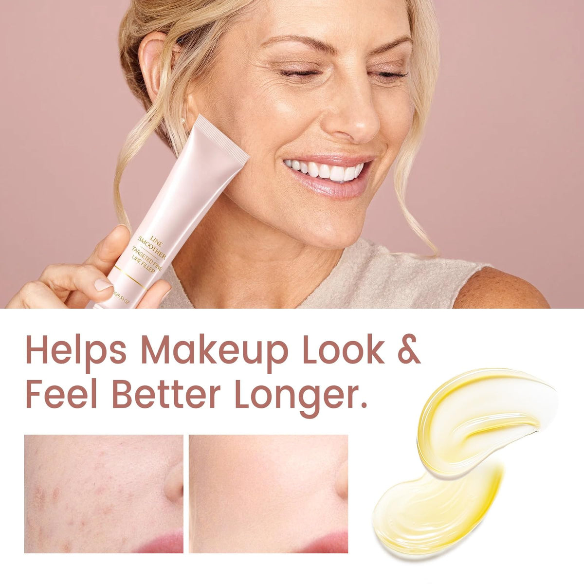 Generic brand fine line filler application on hand illustrating quick coverage benefit