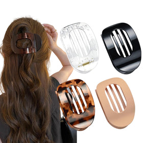 Generic front view of 4-pack duckbill hair clips showing colors and compact design benefit