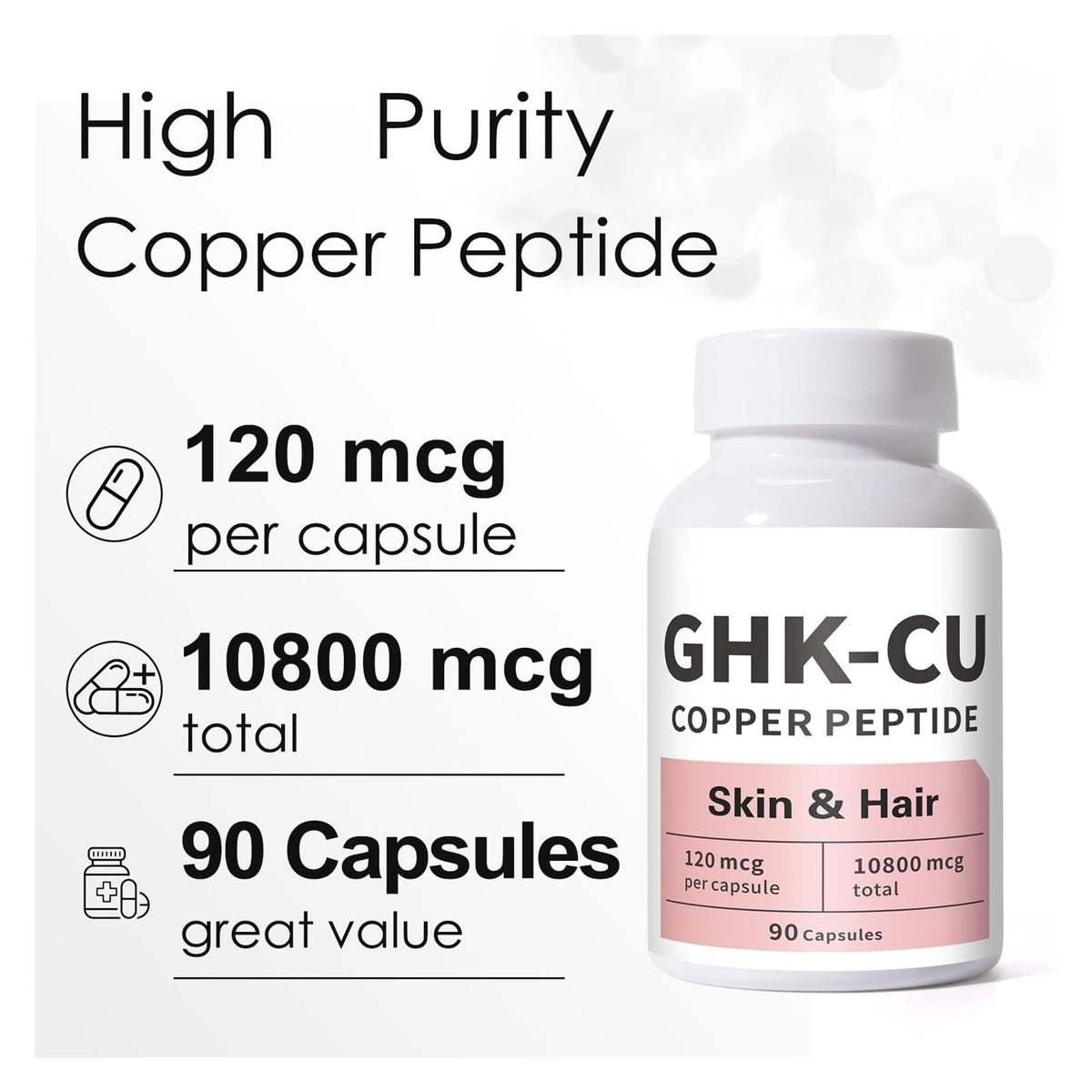 Generic GHK-Cu open bottle with capsules highlighting portability benefit