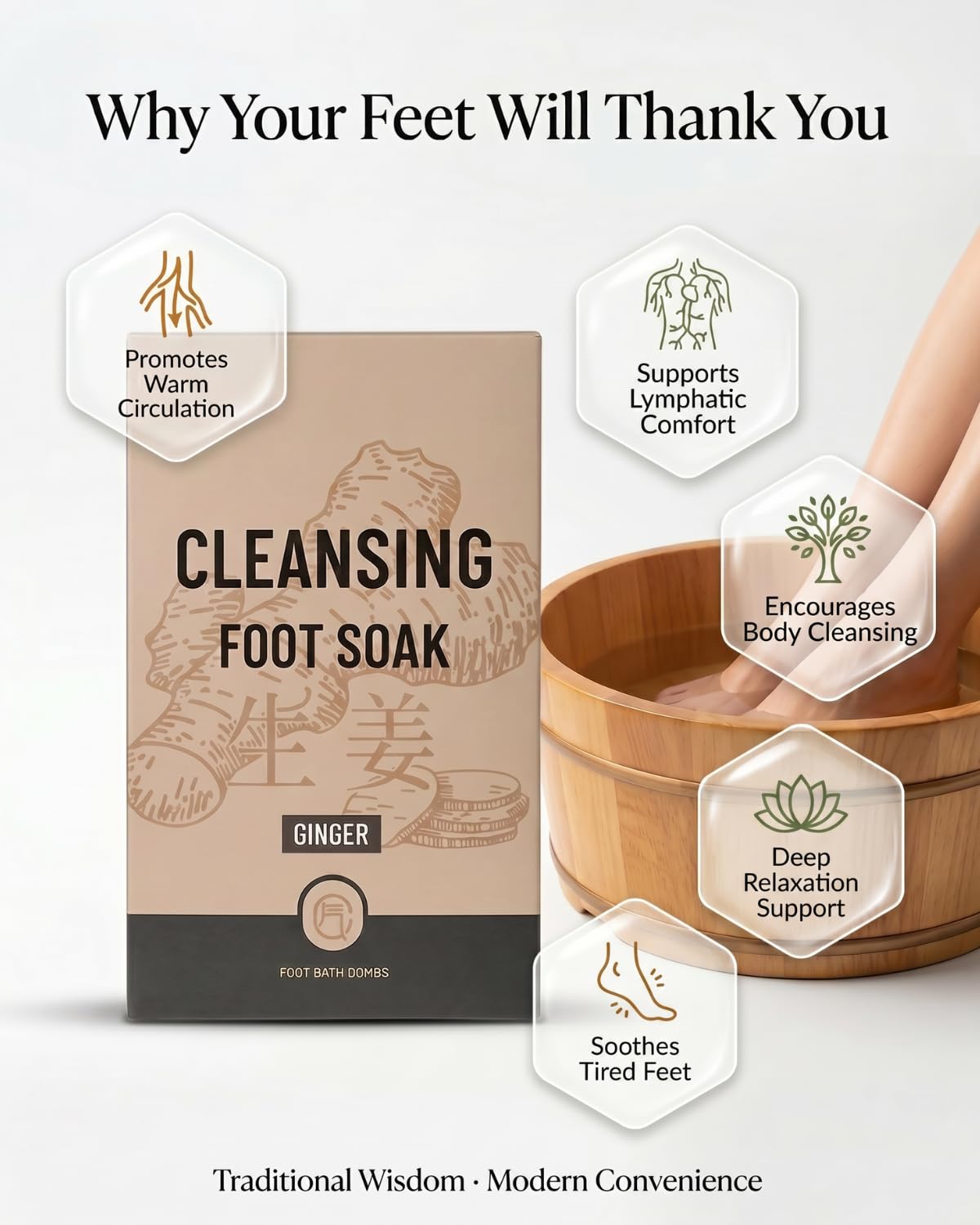 Generic ginger foot soak dissolving ball close-up showing easy activation