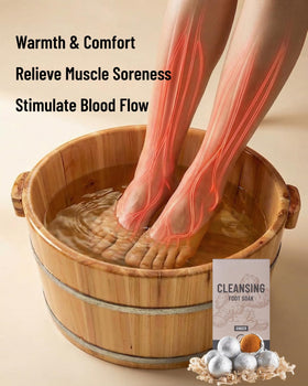 Generic ginger foot soak in a basin with feet demonstrating relaxing use
