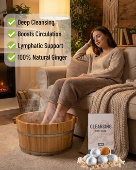 Generic ginger foot soak label highlighting herb blend and safety-tested formula