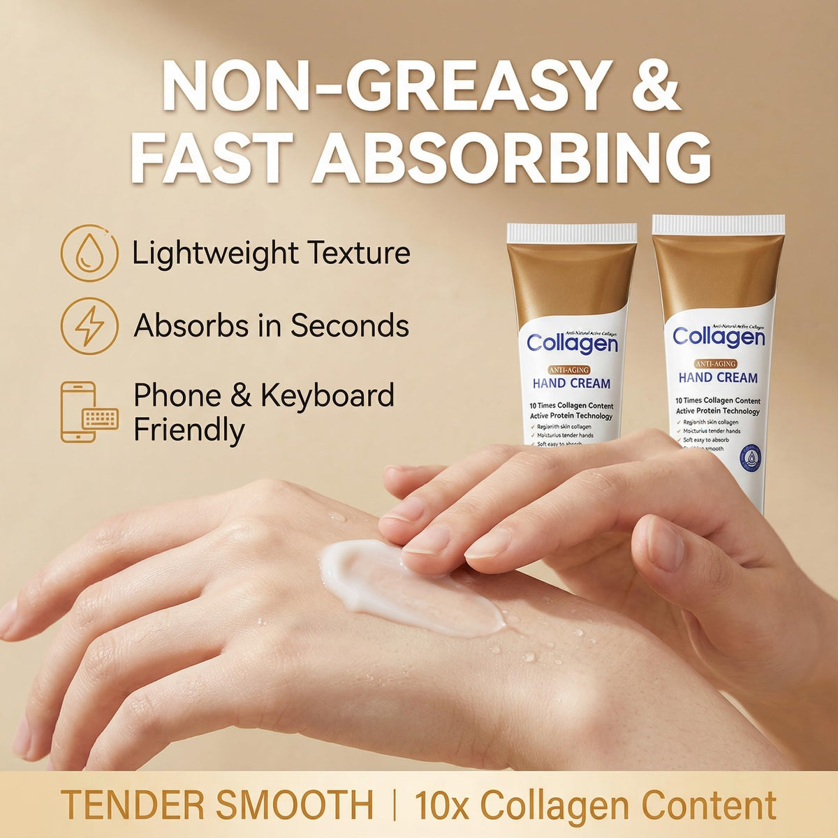 Generic applying cream to back of hand demonstrating immediate absorption