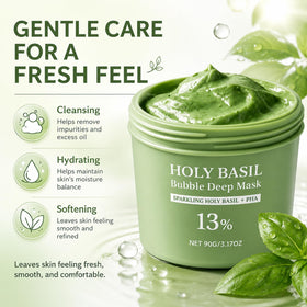 Generic holy basil bubble mask applied on face demonstrating use benefit comfortable cleansing