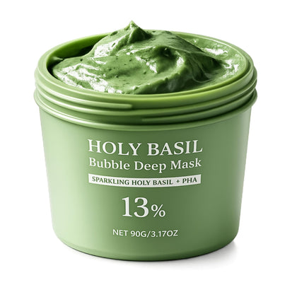 Generic holy basil bubble mask front packaging showing product label and size benefit gentle clean