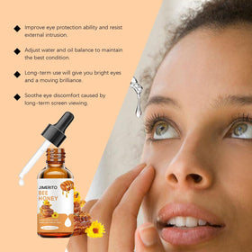 Generic honey eye drops application demo showing user instilling drops safely