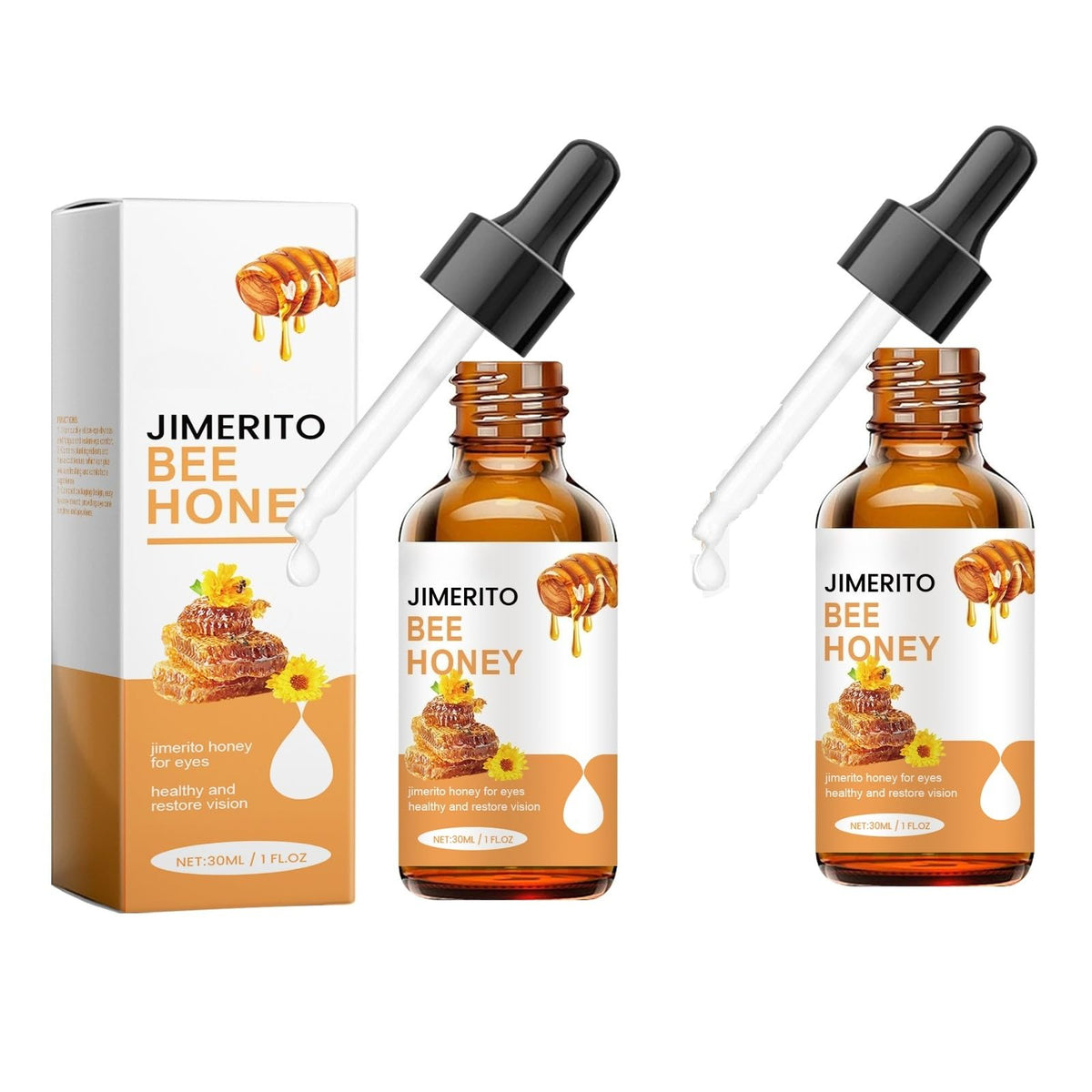 Generic honey eye drops front packaging showing compact design and portability