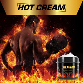 Generic Hot Sweat Cream size comparison beside hand illustrating product quantity