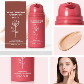 Generic brand applying foundation on mature skin to show natural, non-cakey coverage