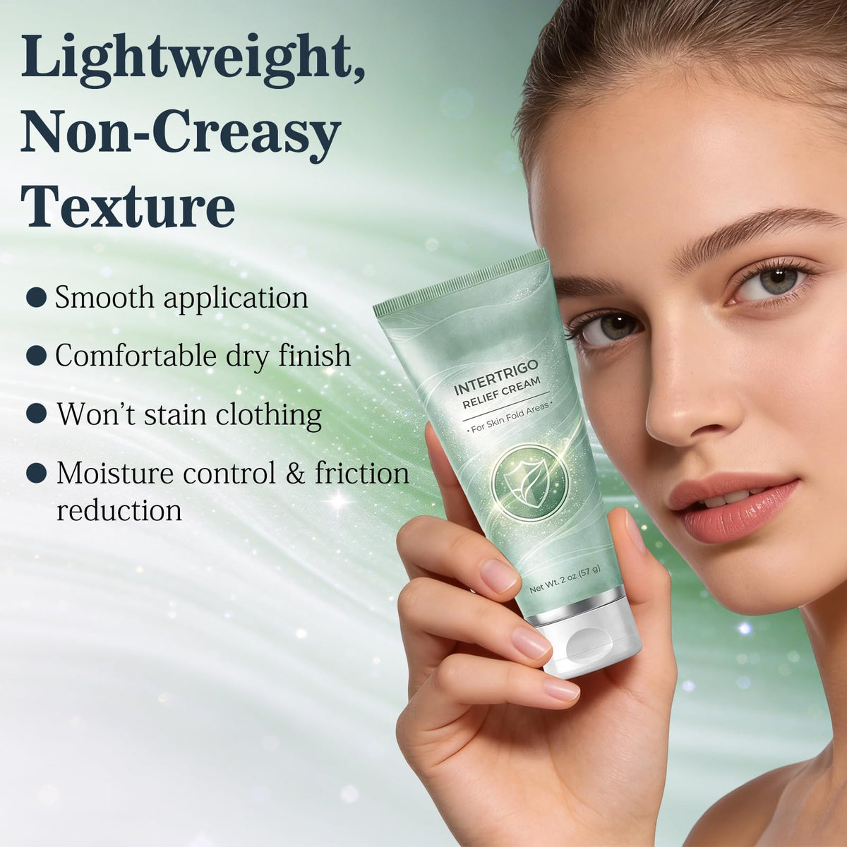 Generic cream applied near clothing showing non-staining fabric protection benefit
