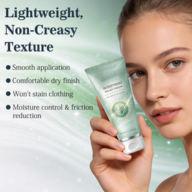 Generic cream applied near clothing showing non-staining fabric protection benefit