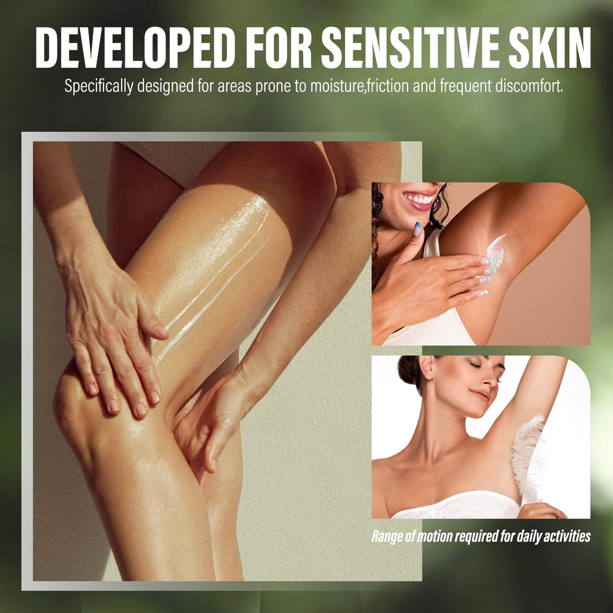 Generic intertrigo cream applied underarm showing reduced friction benefit