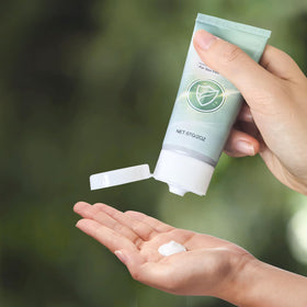 Generic intertrigo cream on bathroom counter portraying daily routine benefit