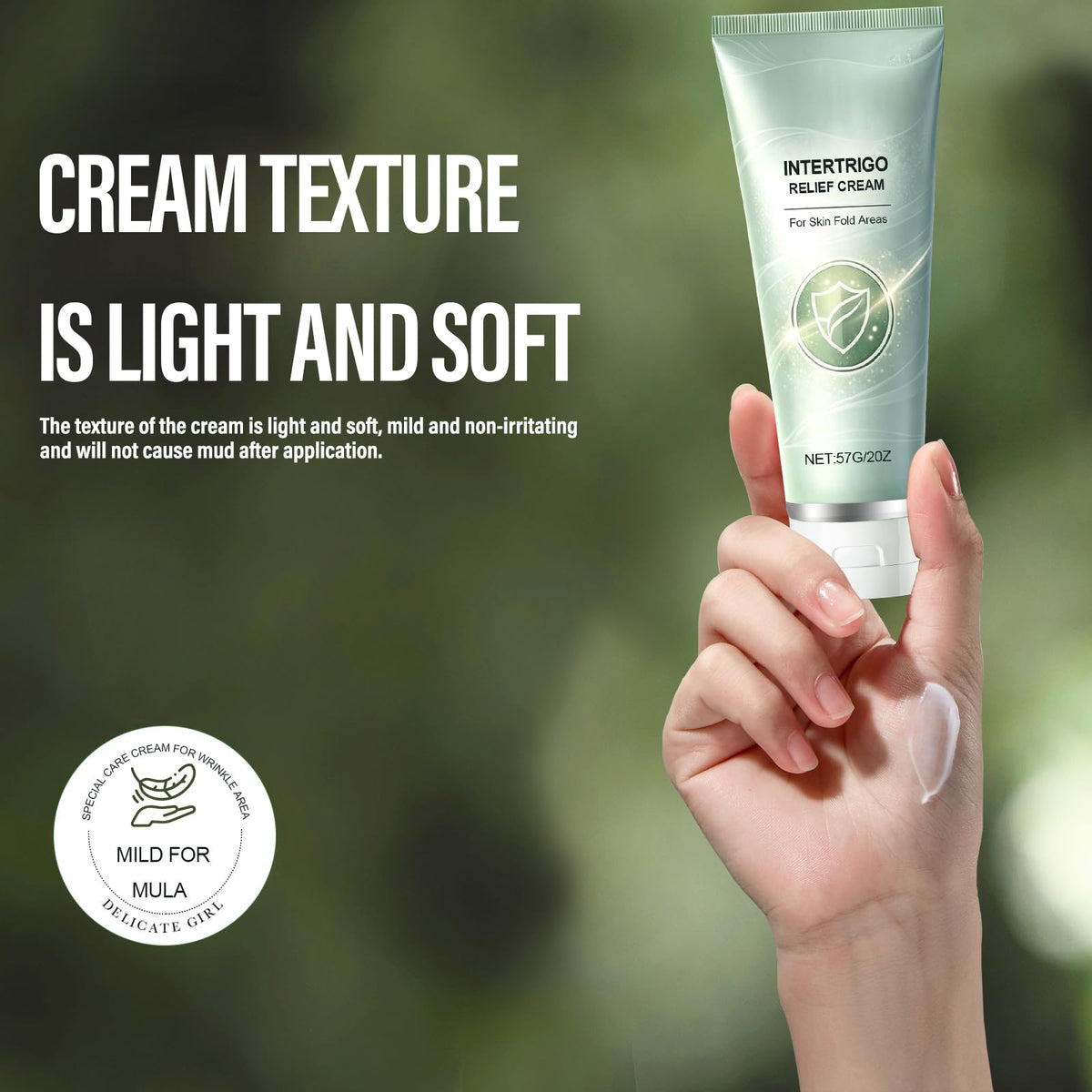 Generic intertrigo cream open tube with dollop showing easy application benefit