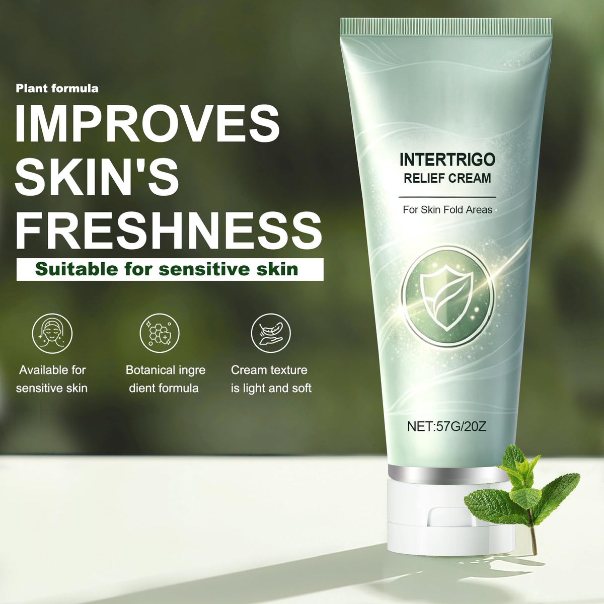Generic intertrigo cream tube closeup texture showing fast-drying finish