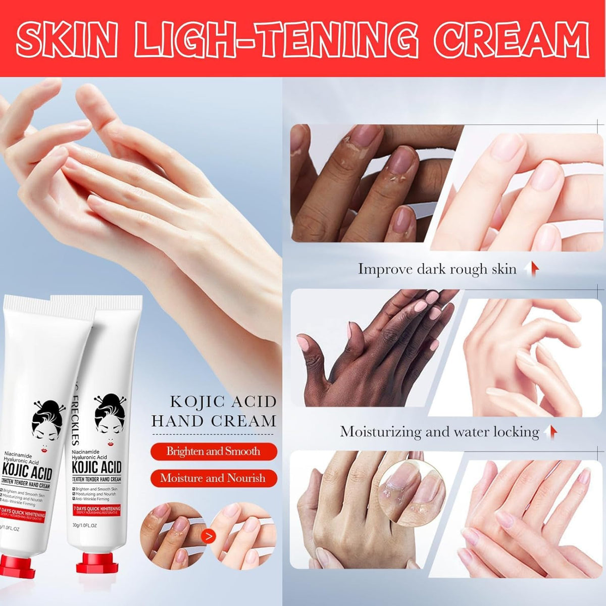 Generic kojic acid cream bedside lifestyle shot showing daily skincare convenience