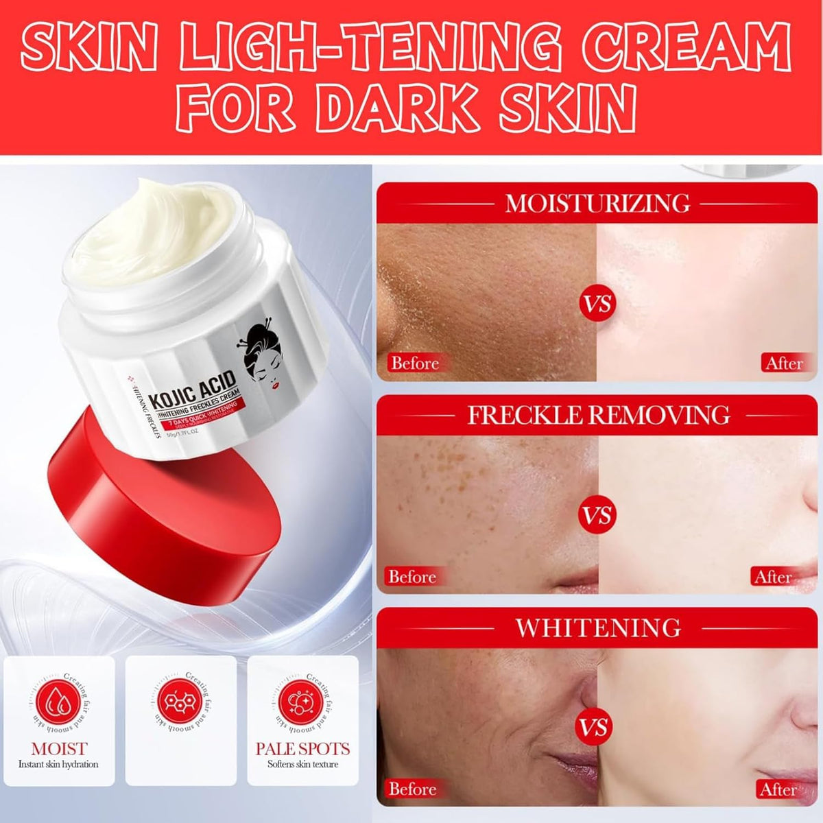 Generic kojic acid cream pump dispenser for controlled application and hygiene