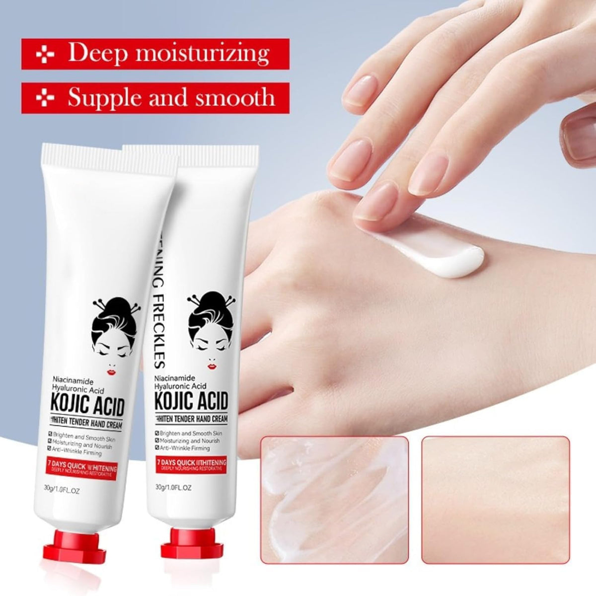 Generic kojic acid cream size comparison with natural ingredient visuals for clarity
