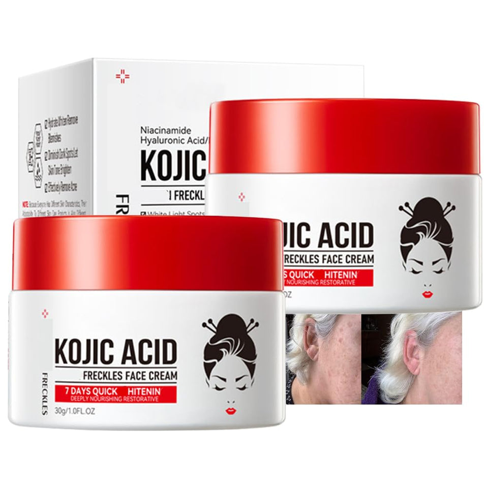 Generic kojic acid gel front packaging showing product benefits and kit