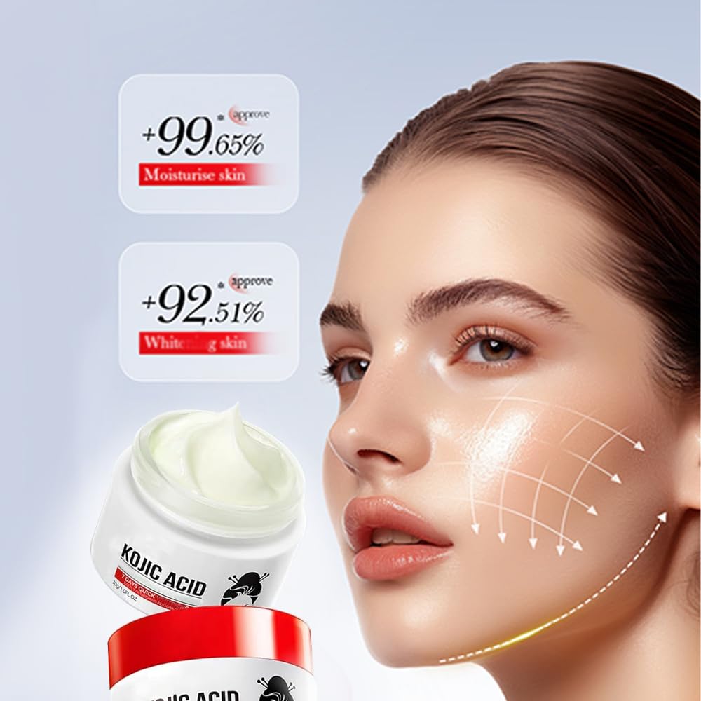 Generic kojic acid gel ingredient label close-up highlighting hyaluronic acid