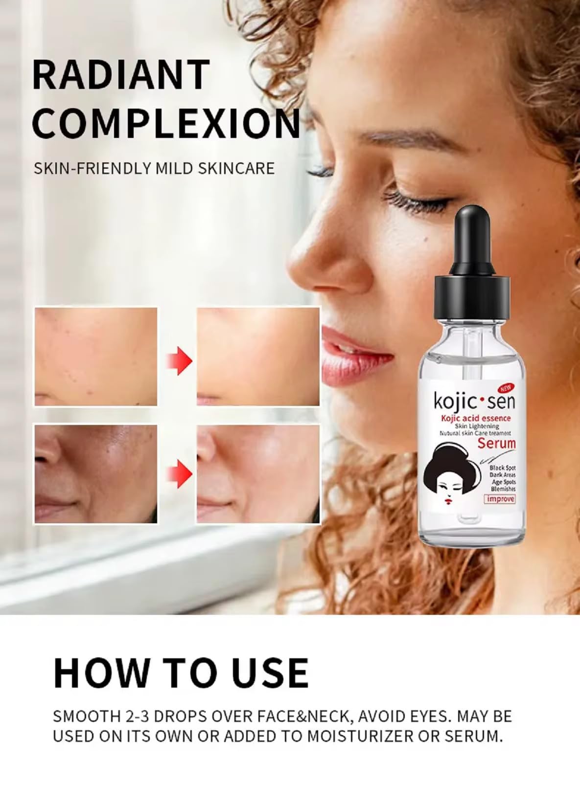Generic brand kojic acid serum texture close-up illustrating lightweight absorption