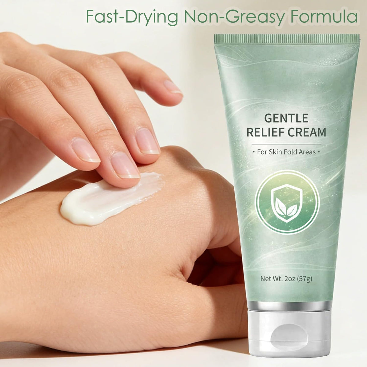 Generic open tube showing cream consistency to highlight fast-drying, lightweight hydration