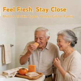 Senior hands using Generic persimmon soap illustrating ease and comfort