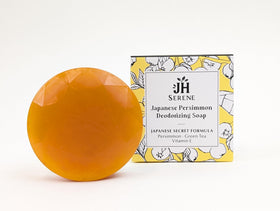 Generic persimmon soap front packaging showing product and calming design benefits freshness