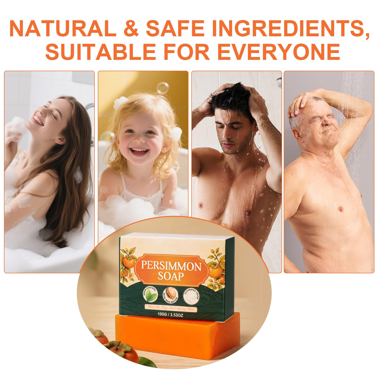 Generic persimmon soap shea butter detail illustrating deep hydration