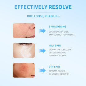 Generic salmon serum being applied to cheek for quick hydration and smoothing benefit