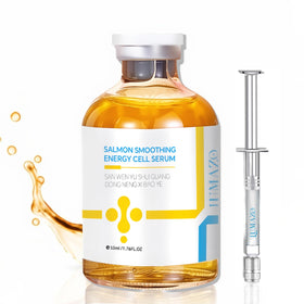Generic salmon anti-wrinkle serum front packaging shows product and size benefit hydration
