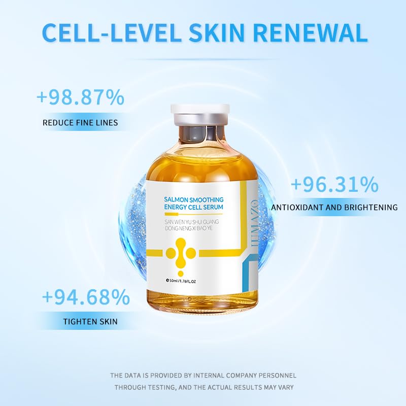Generic salmon serum held in hand to show 50ml size and portability benefit