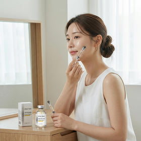 Generic Silk Peptide ampoule being applied to neck to lift and firm