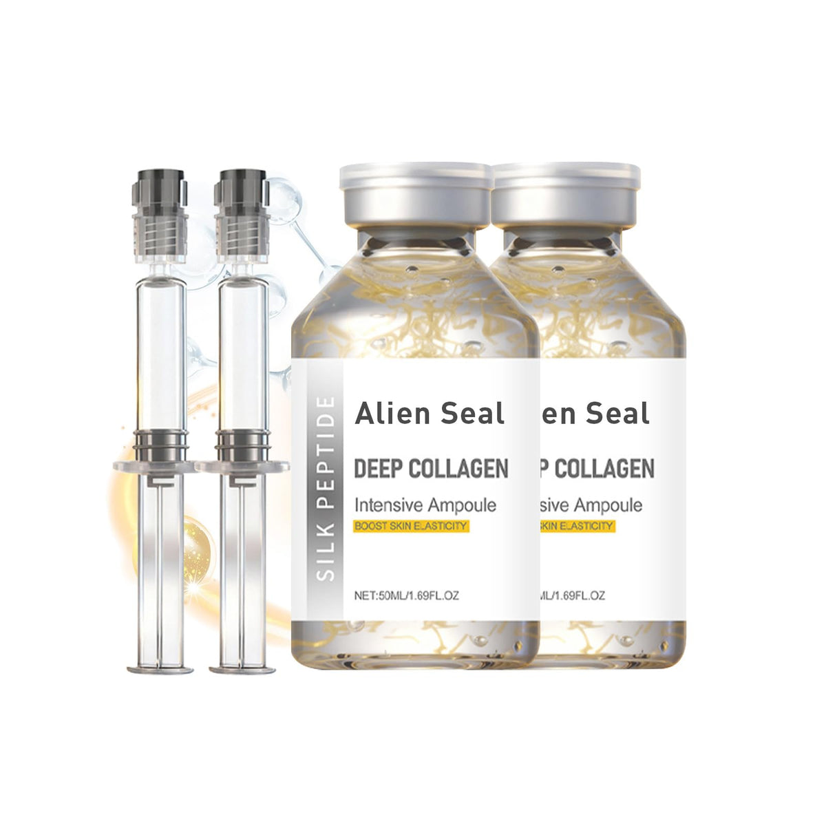 Generic Silk Peptide ampoule front packaging shows product and benefits