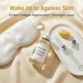 Generic Silk Peptide ampoule on bathroom vanity in lifestyle scene for daily routine benefit