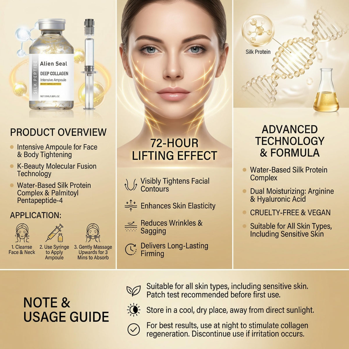 Generic Silk Peptide ampoule next to ruler showing 50ml scale and travel-friendly benefit