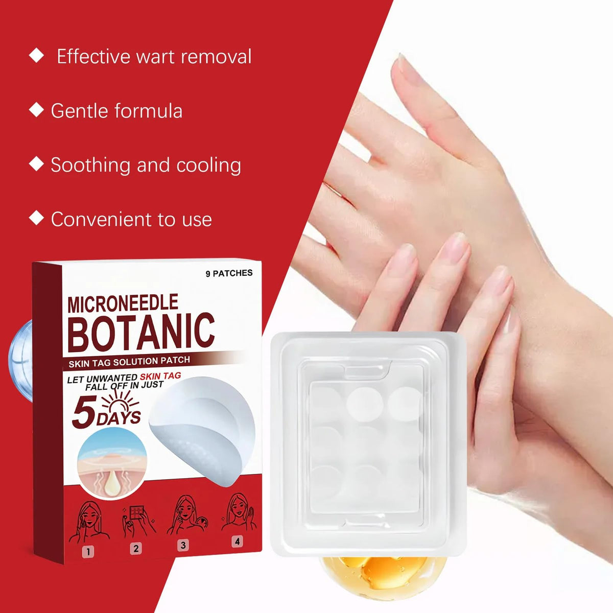 Generic brand patch in hand illustrating compact size and portability