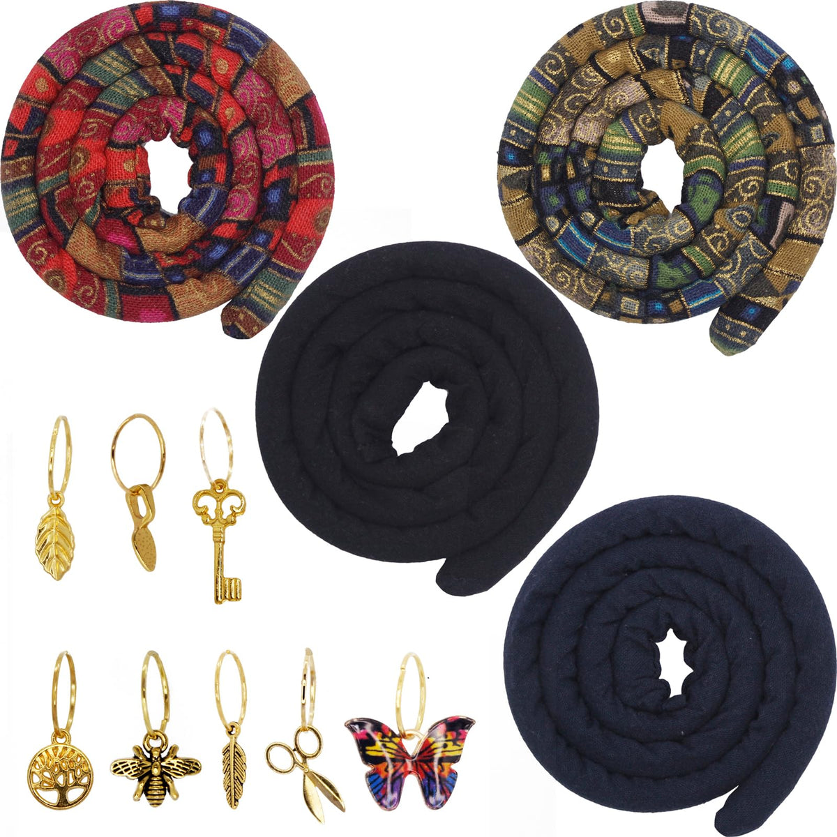 Generic spiral lock front packaging showing colorful dread ties and contents benefit easy selection