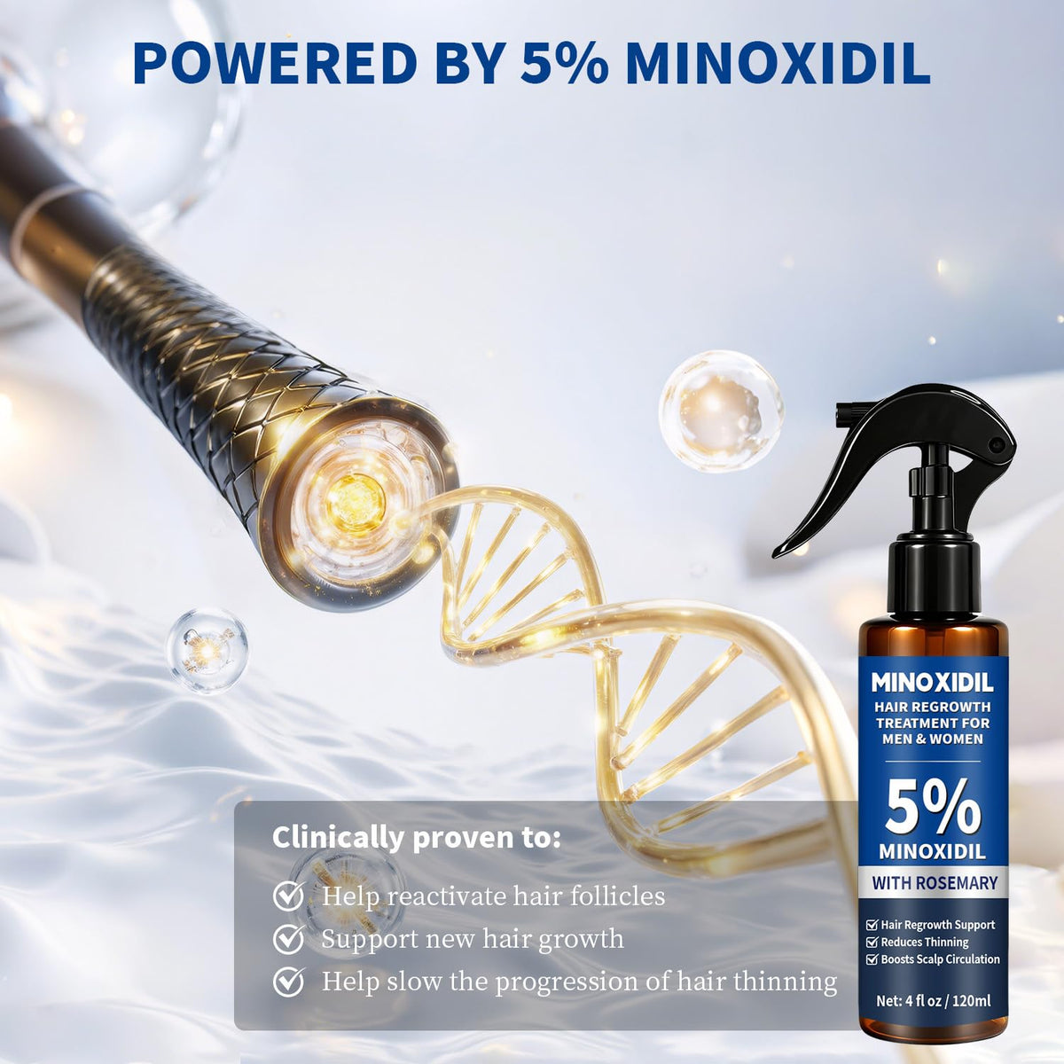 Generic brand fine mist on scalp close-up demonstrating fast absorption
