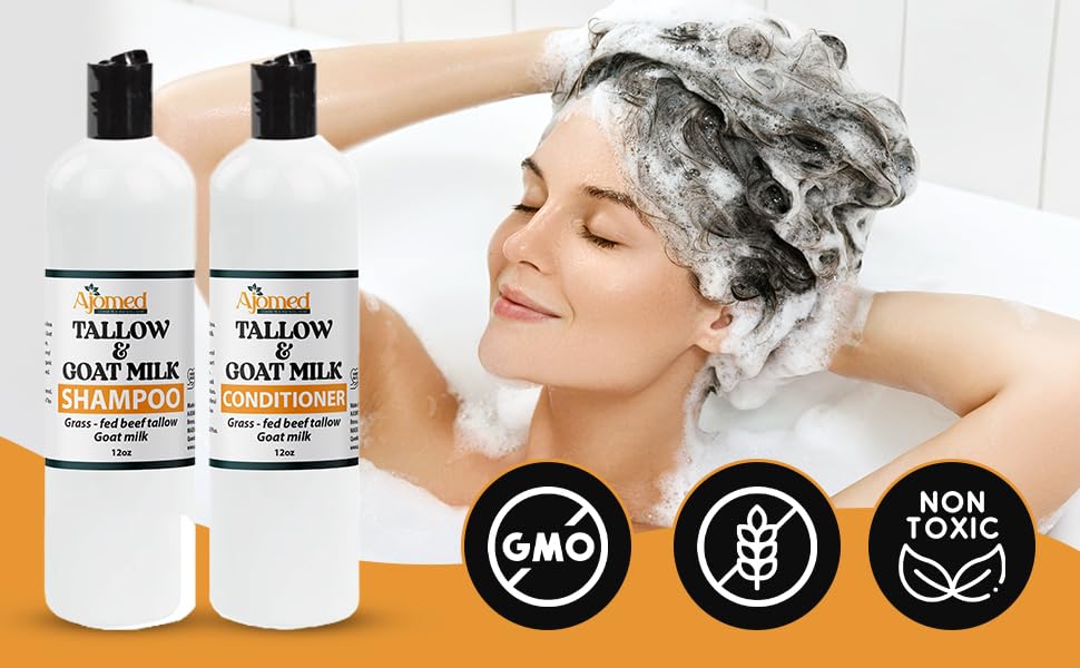 Generic flatlay of beef tallow, goat milk, and sea moss highlighting natural ingredients
